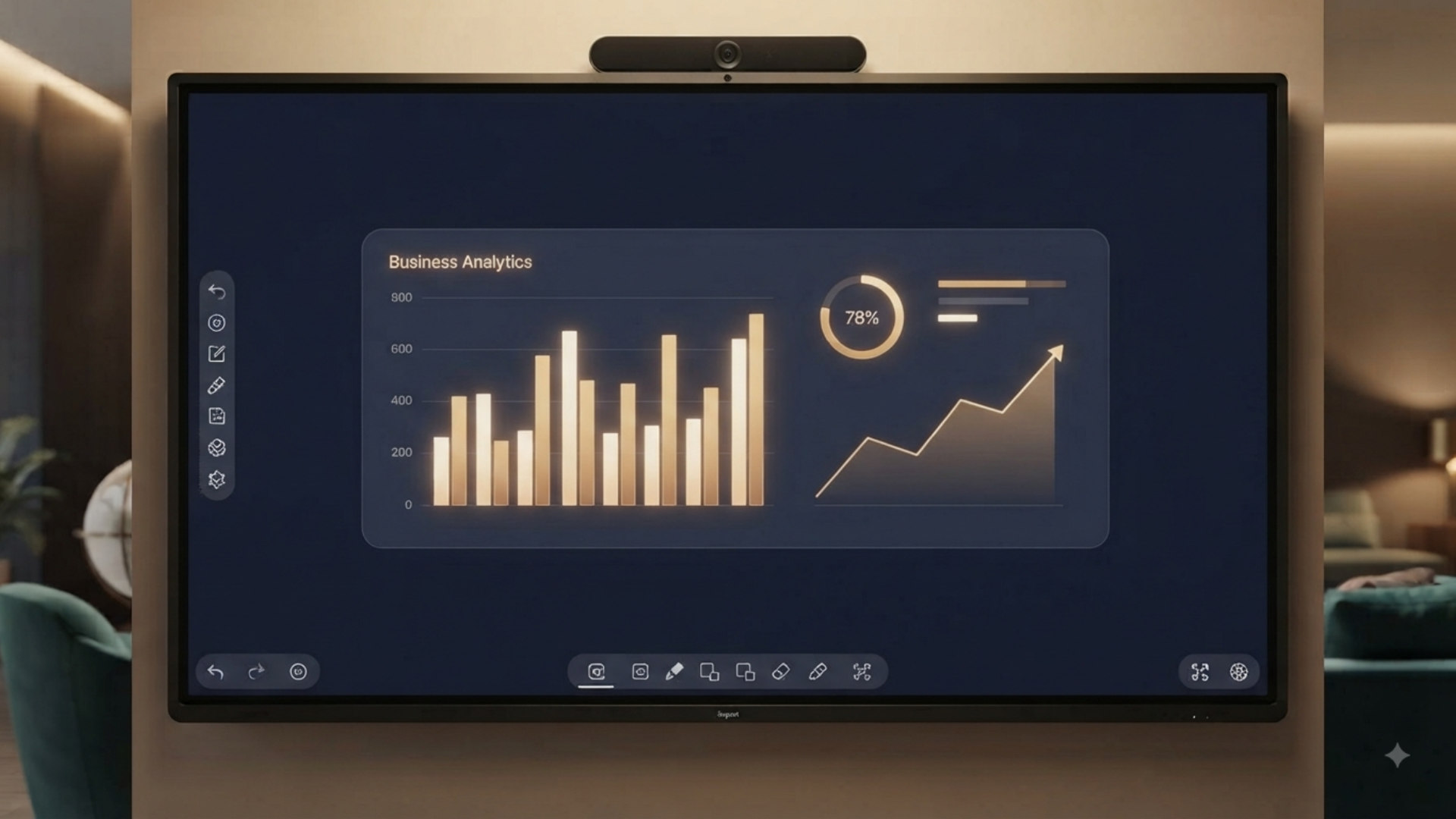 Close-up of an interactive panel's on-screen annotation toolbar