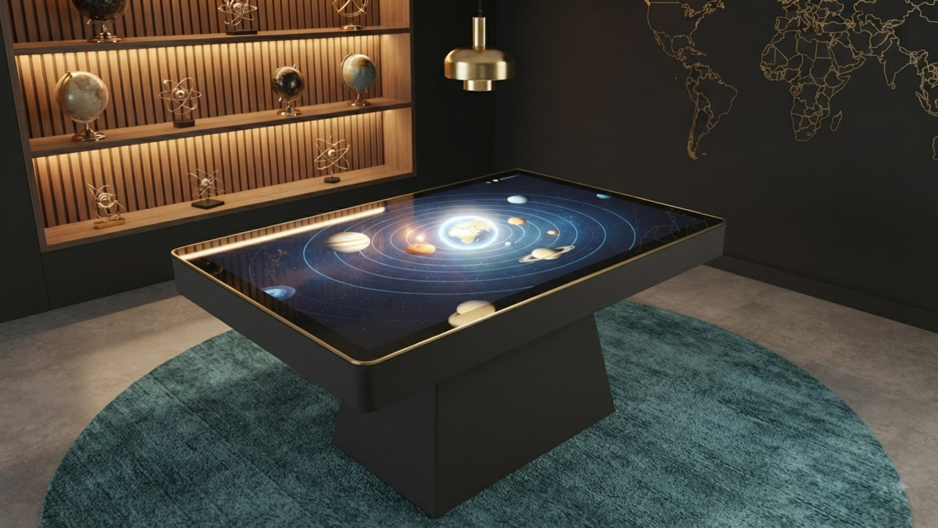 Interactive touch table showing a solar system display